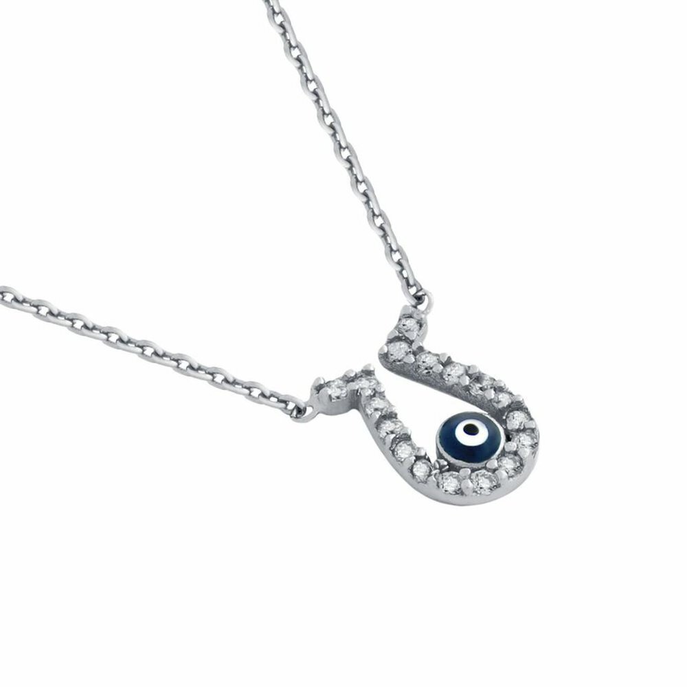Nwot Sterling Silver Rhodium Plated Horseshoe Evil Eye Necklace 16 2 Ext 27$